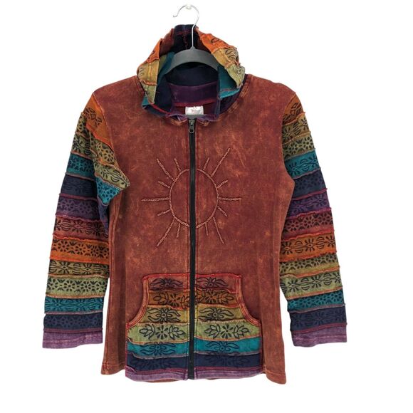 Greater Good Network Hoodie Full Zip Jacket S / M Boho Hippie Patchwork Rainbow - Picture 1 of 5